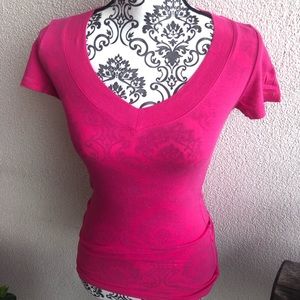 Hot Pink V Neck Tee